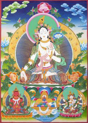 Beautifully Hand-Painted White Tara | Female Bodhisattva Thangka | Mother Goddess